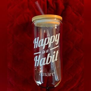 Amare Glass Tumbler with Bamboo Lid- (Clear) for your Happy Juice BNWT